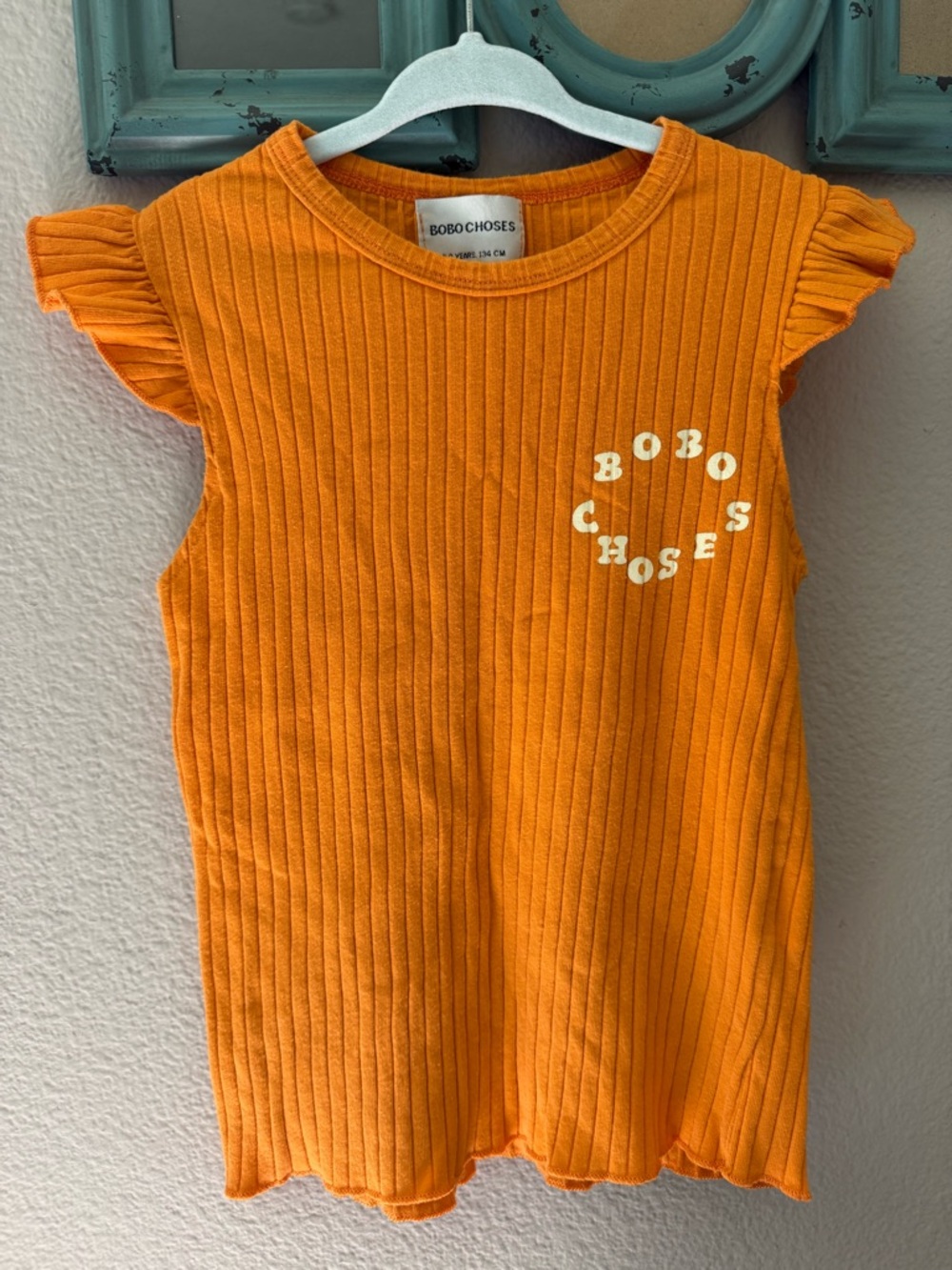 Bobo Choses Orange Ribbed Flutter-Sleeve Tank Top - Picture 3 of 5